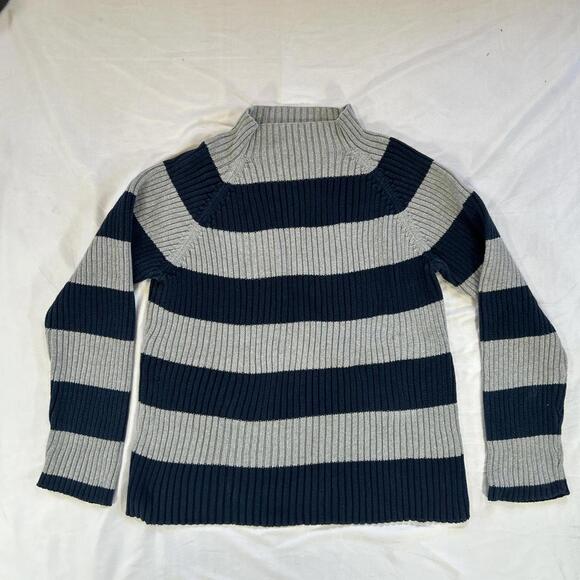 Vintage St. John’s Bay striped ribbed knit sweater in dark navy and heather gray - Picture 1 of 2